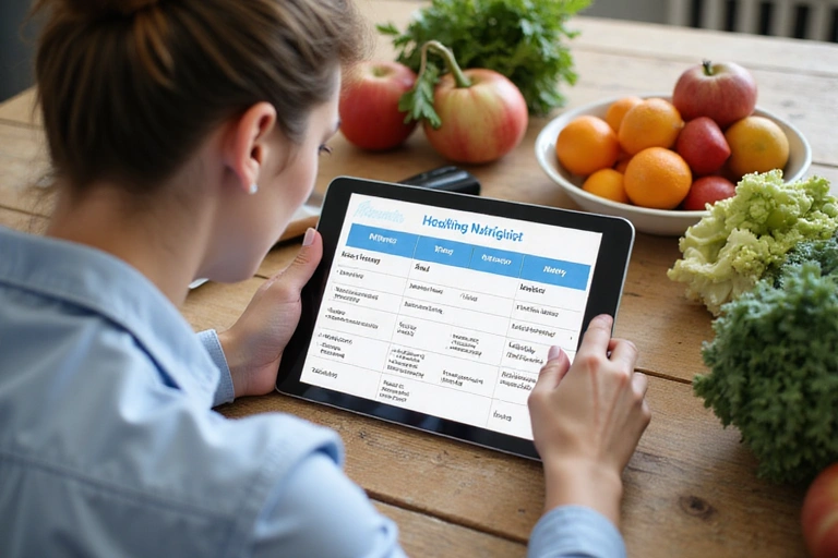 Eine Person spricht mit einem Ernährungsberater über einen gesunden Essensplan auf einem Tablet.