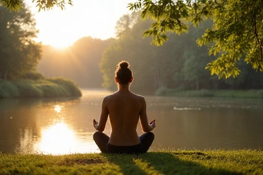 Person, die Yoga im Freien macht, symbolisiert Stressabbau und Wohlbefinden
